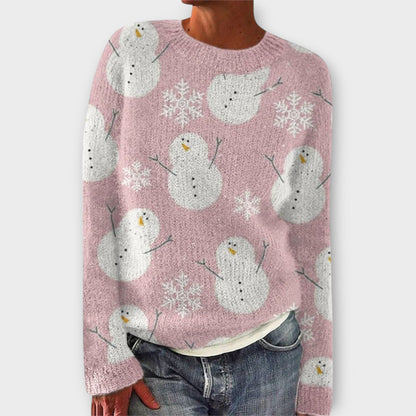 Festive Patterned Crew Neck Jumper — Pink