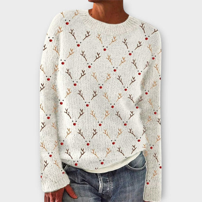 Festive Patterned Crew Neck Jumper — White