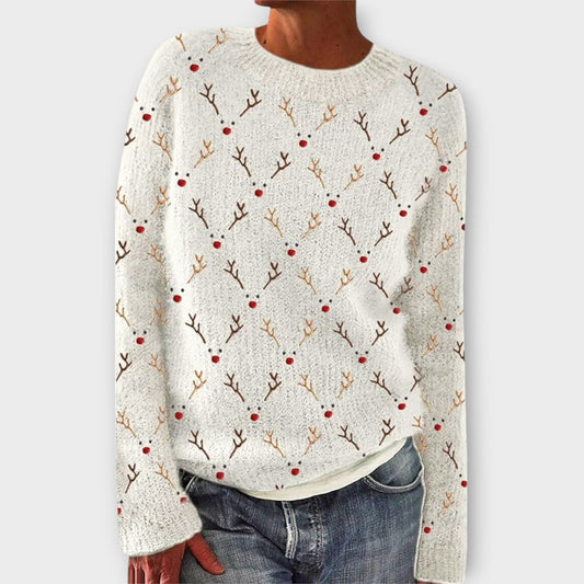 Festive Patterned Crew Neck Jumper — White