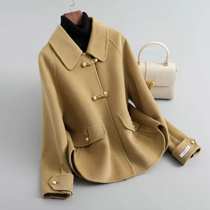 Double-Sided Short Coat with Turn-Down Collar — khaki