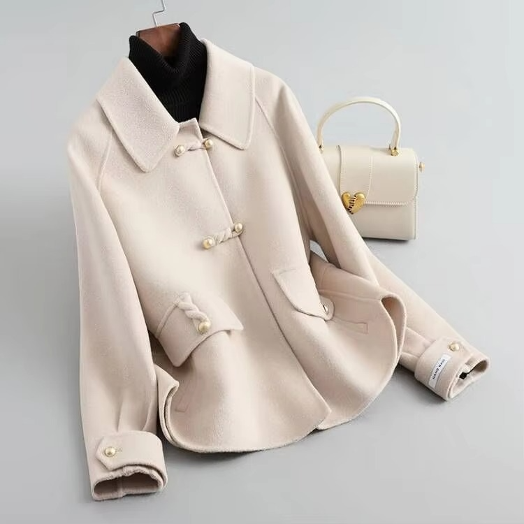 Double-Sided Short Coat with Turn-Down Collar — creamy white