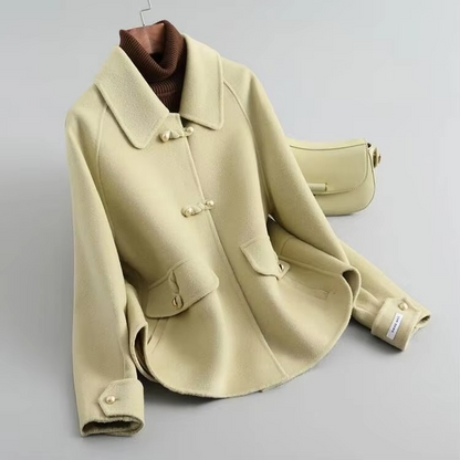 Double-Sided Short Coat with Turn-Down Collar — light green
