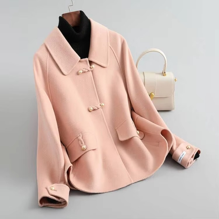 Double-Sided Short Coat with Turn-Down Collar — pink