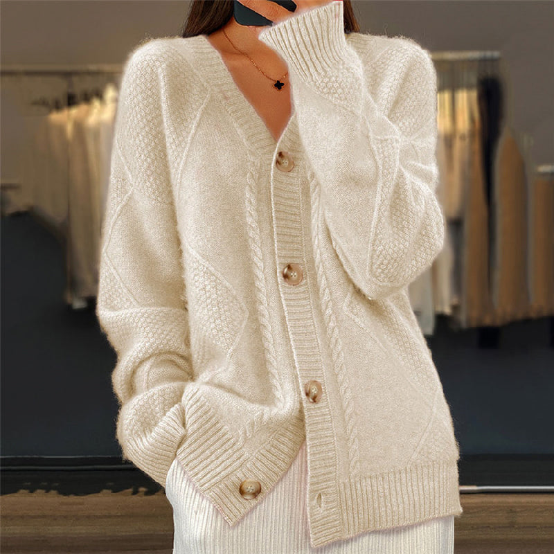 Soft Knit Long Sleeve Cardigan for Everyday Comfort — Beige