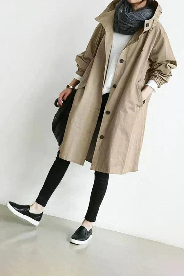 Waterproof Breathable Hooded Raincoat for Women — Beige