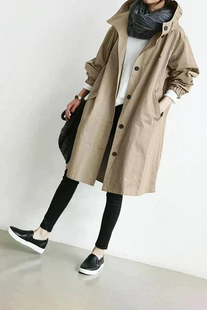Waterproof Breathable Hooded Raincoat for Women — Beige