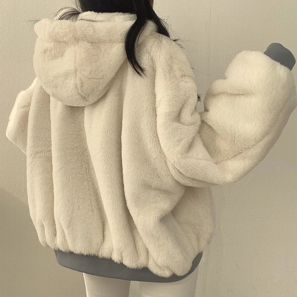 Reversible Cotton Fleece Hooded Winter Coat