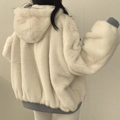 Reversible Cotton Fleece Hooded Winter Coat