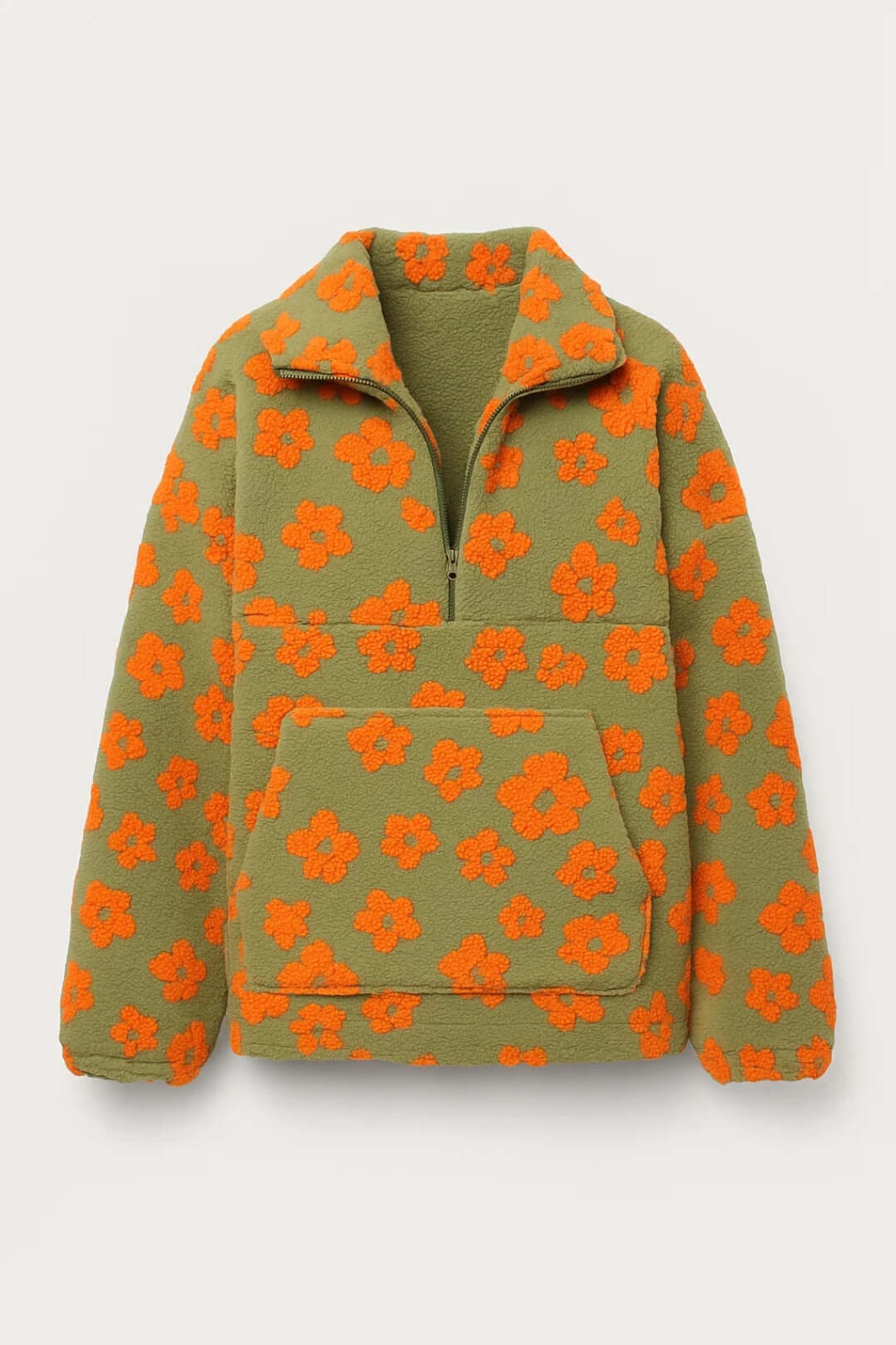 Green Floral Half-Zip Jumper – Relaxed Fit Knitwear — Green
