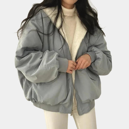 Reversible Cotton Fleece Hooded Winter Coat — Green