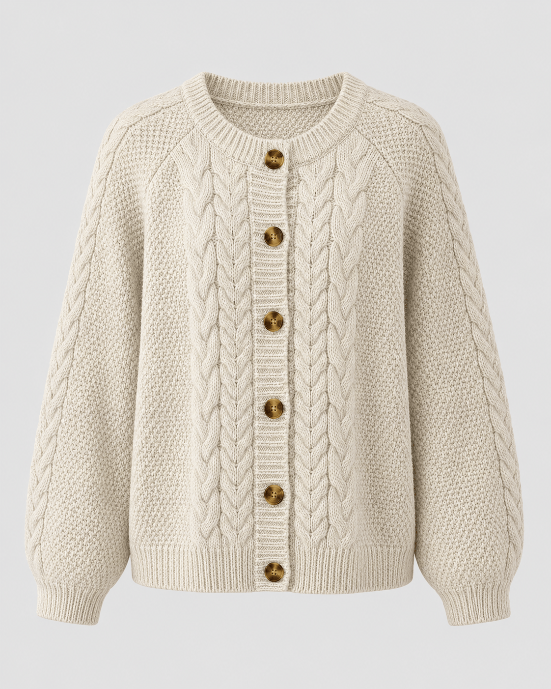 Beige Cable Knit Cardigan with Button Front — Beige