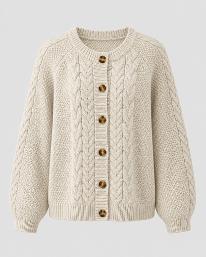 Beige Cable Knit Cardigan with Button Front — Beige