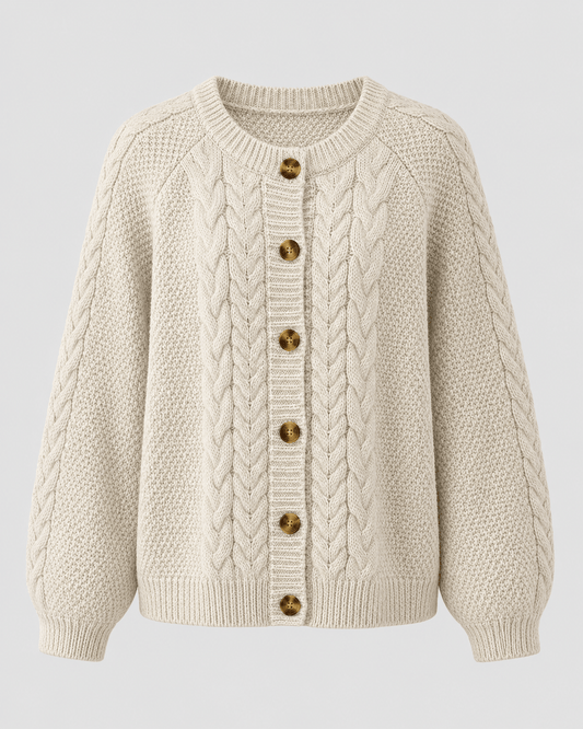 Beige Cable Knit Cardigan with Button Front — Beige