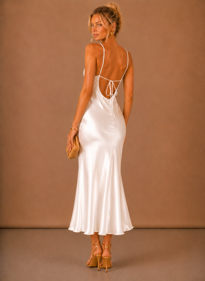 Women's Satin Cowl Neck Draped Party Midi Dress