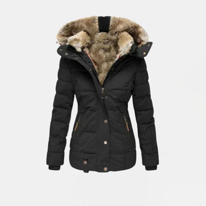 Quilted Winter Jacket with Faux Fur Lining and Hood — Black