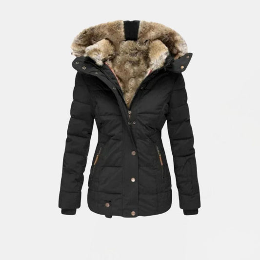 Quilted Winter Jacket with Faux Fur Lining and Hood — Black