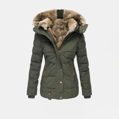 Quilted Winter Jacket with Faux Fur Lining and Hood — Green