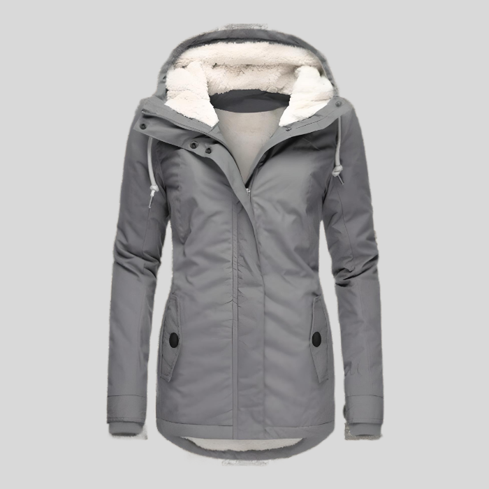 Fleece Lined Water-Resistant Hooded Jacket — Grey
