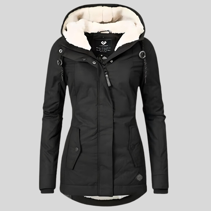 Fleece Lined Water-Resistant Hooded Jacket — Black