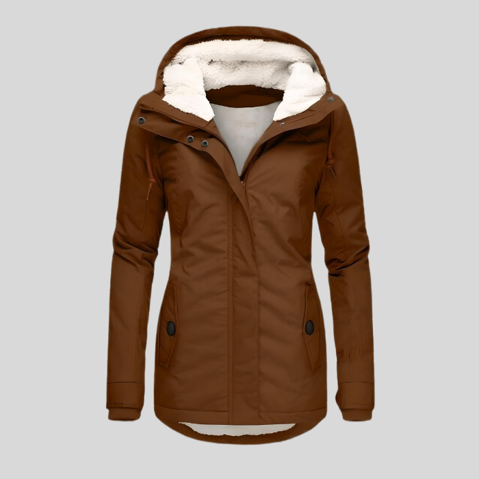 Fleece Lined Water-Resistant Hooded Jacket — Brown