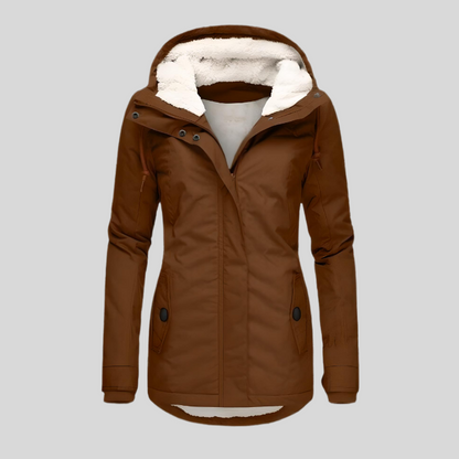 Fleece Lined Water-Resistant Hooded Jacket — Brown