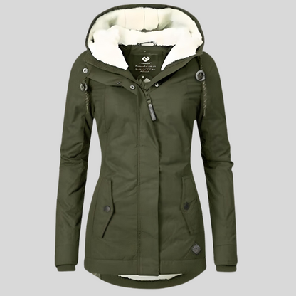 Fleece Lined Water-Resistant Hooded Jacket — Olive Green