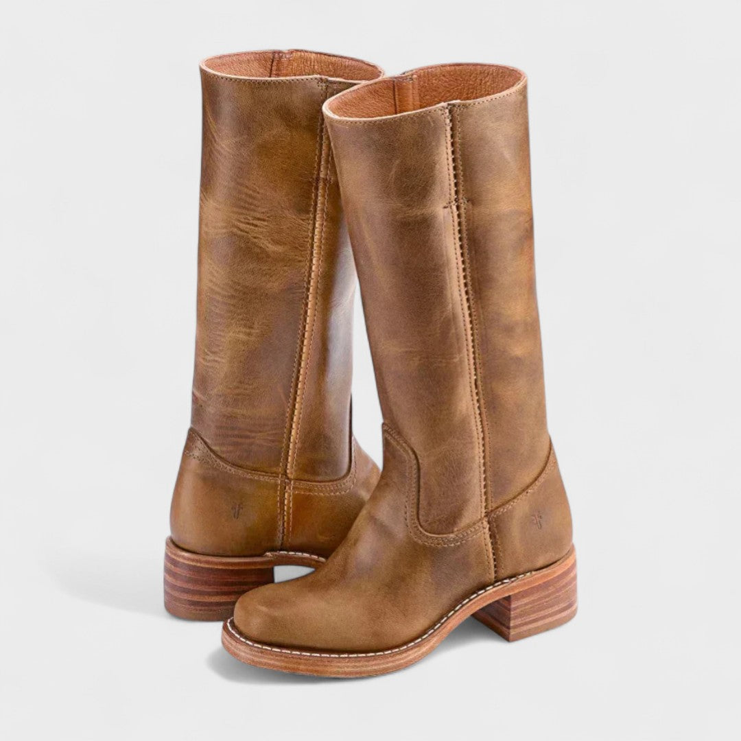 Women's Leather-Look Block Heel Knee-High Boots