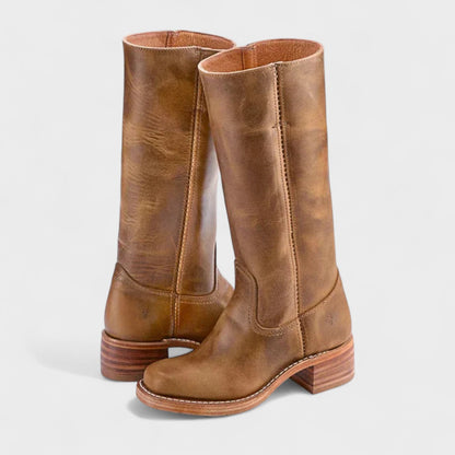 Women's Leather-Look Block Heel Knee-High Boots