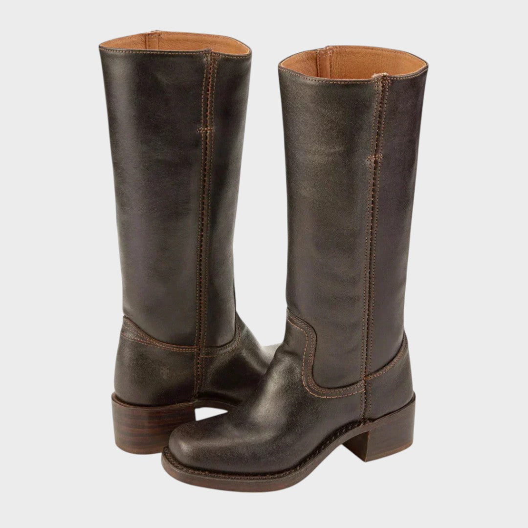 Knee-High Leather-Look Riding Boots with Block Heel