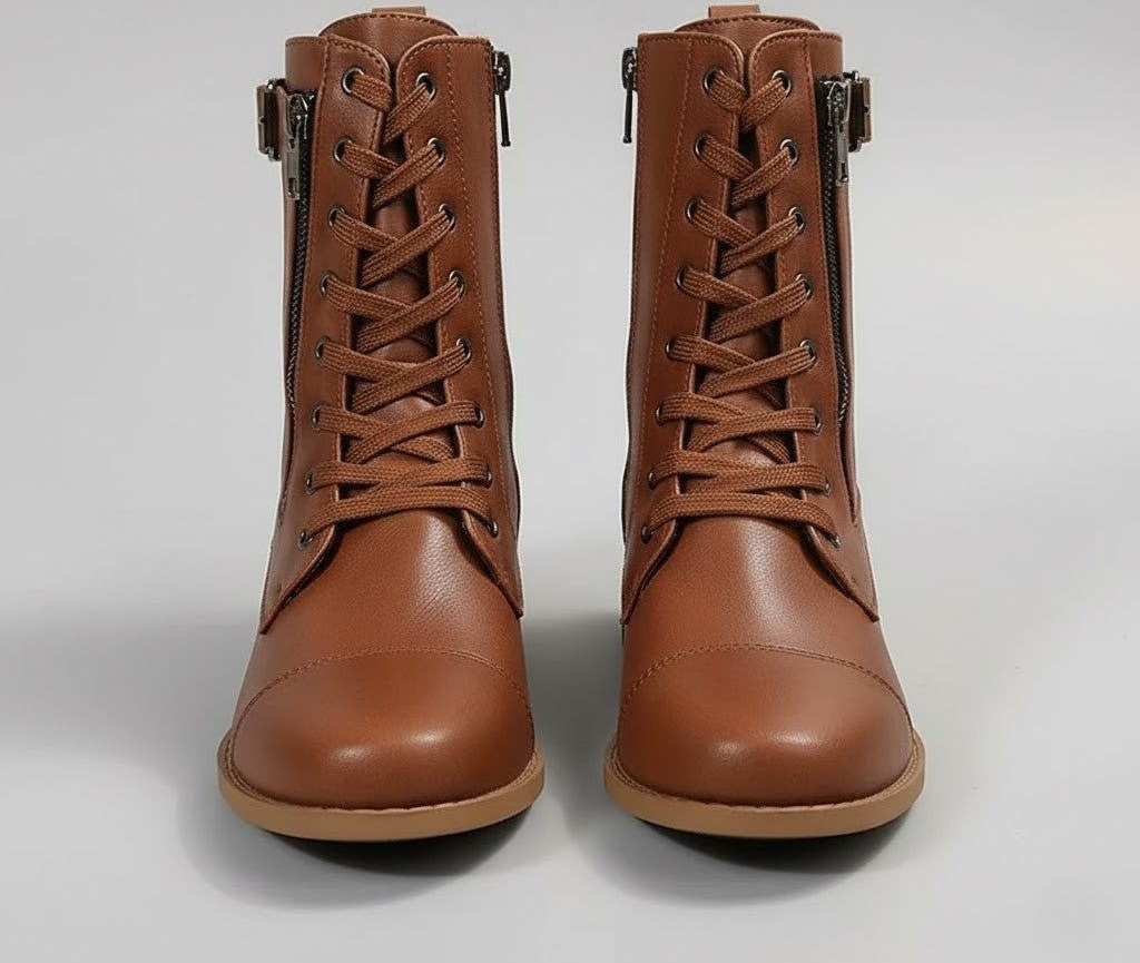 Brown Orthopedic Ankle Boots with Side Zip — Brown