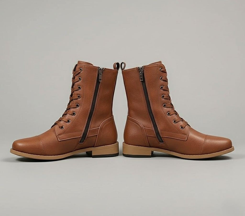 Brown Cushioned Ankle Boots with Side Zip