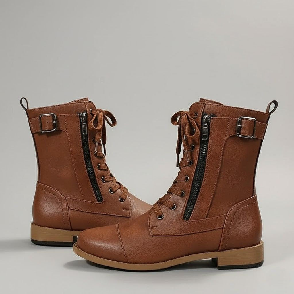 Brown Cushioned Ankle Boots with Side Zip