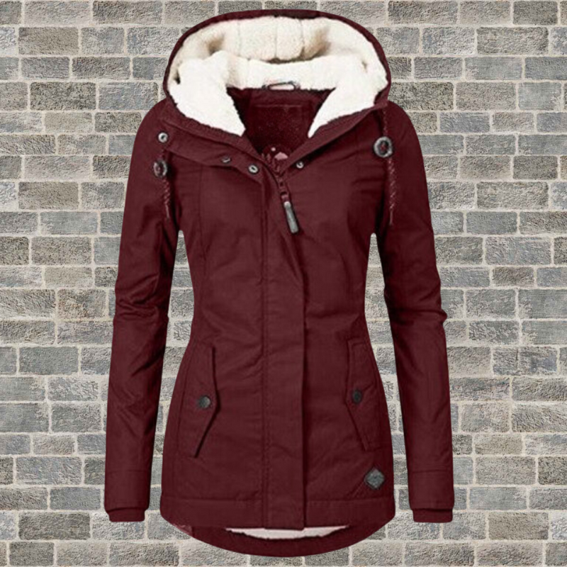 Hooded Winter Coat with Cosy Padded Lining — Burgundy
