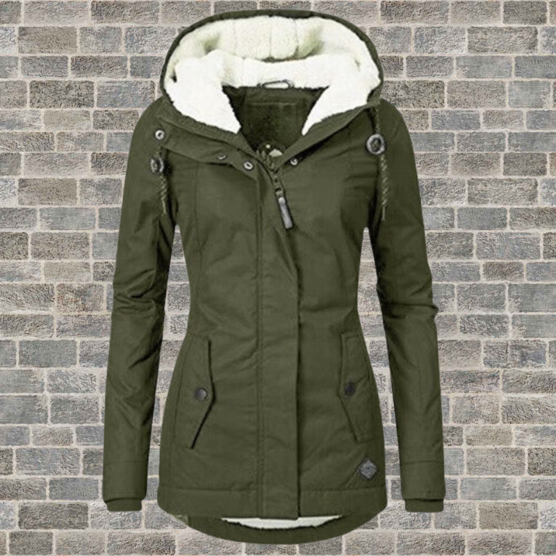 Hooded Winter Coat with Cosy Padded Lining — Olive Green