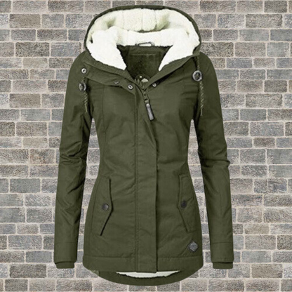 Hooded Winter Coat with Cosy Padded Lining — Olive Green