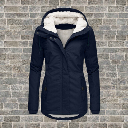 Hooded Winter Coat with Cosy Padded Lining — Navy Blue