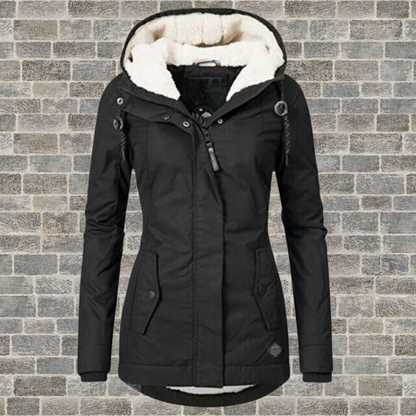 Hooded Winter Coat with Cosy Padded Lining — Black