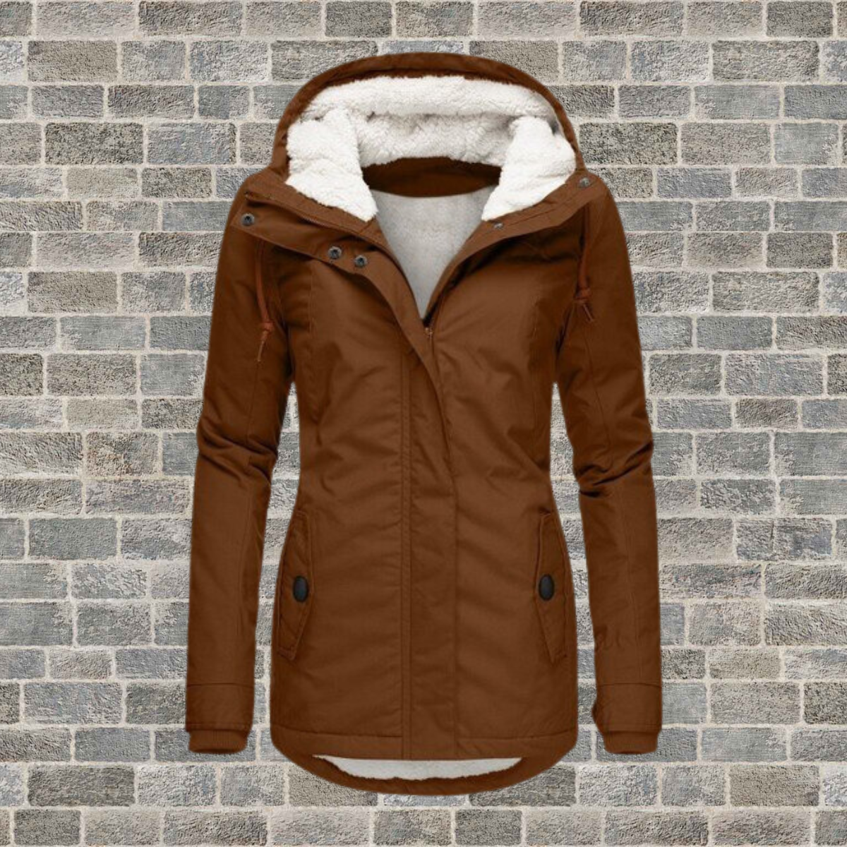 Hooded Winter Coat with Cosy Padded Lining — Brown