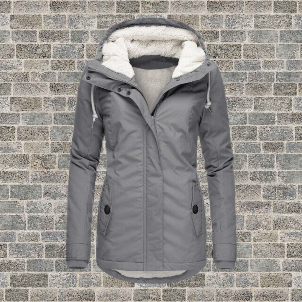 Hooded Winter Coat with Cosy Padded Lining — Grey