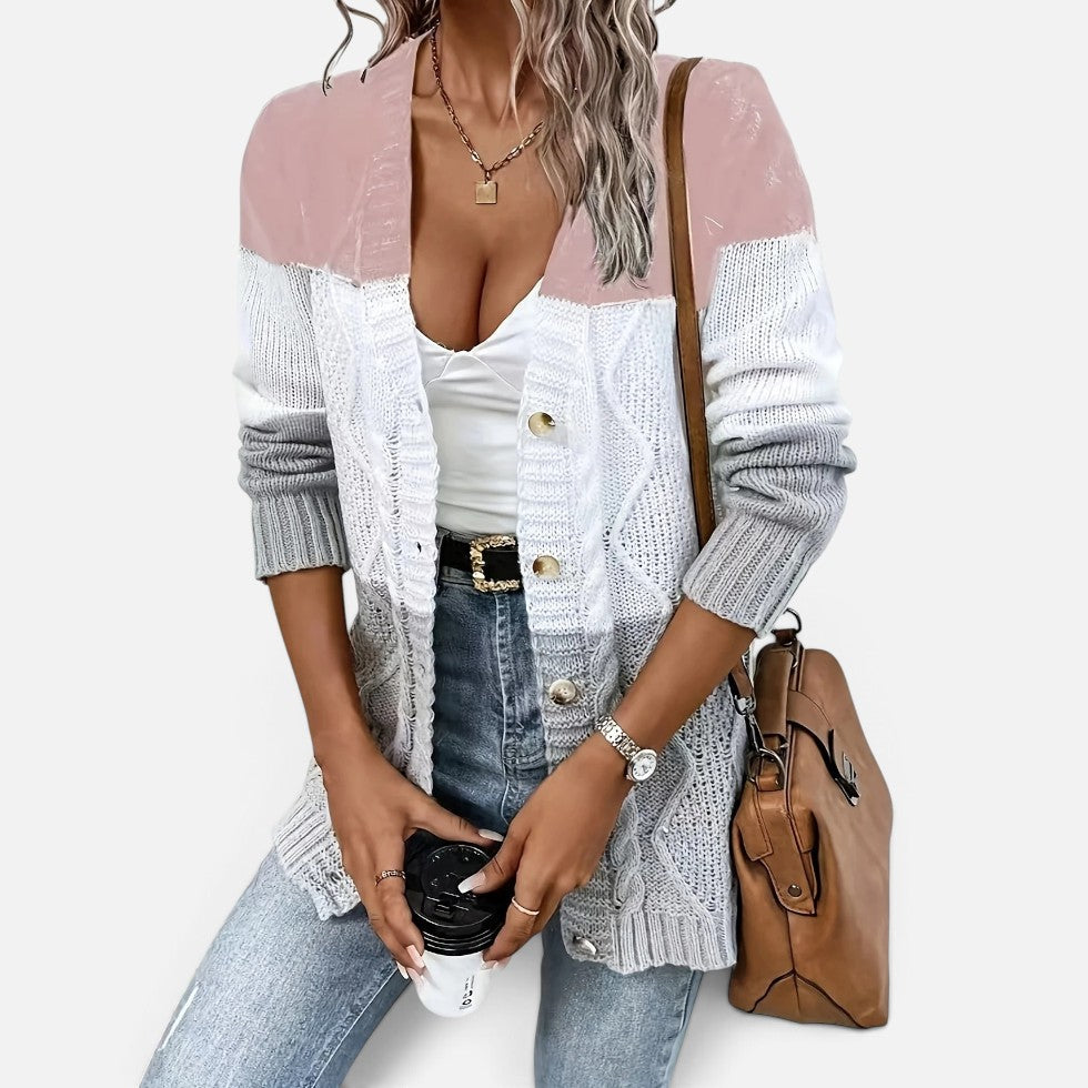 Soft Cable Knit Button Front Cardigan for Everyday Layering — Light Pink