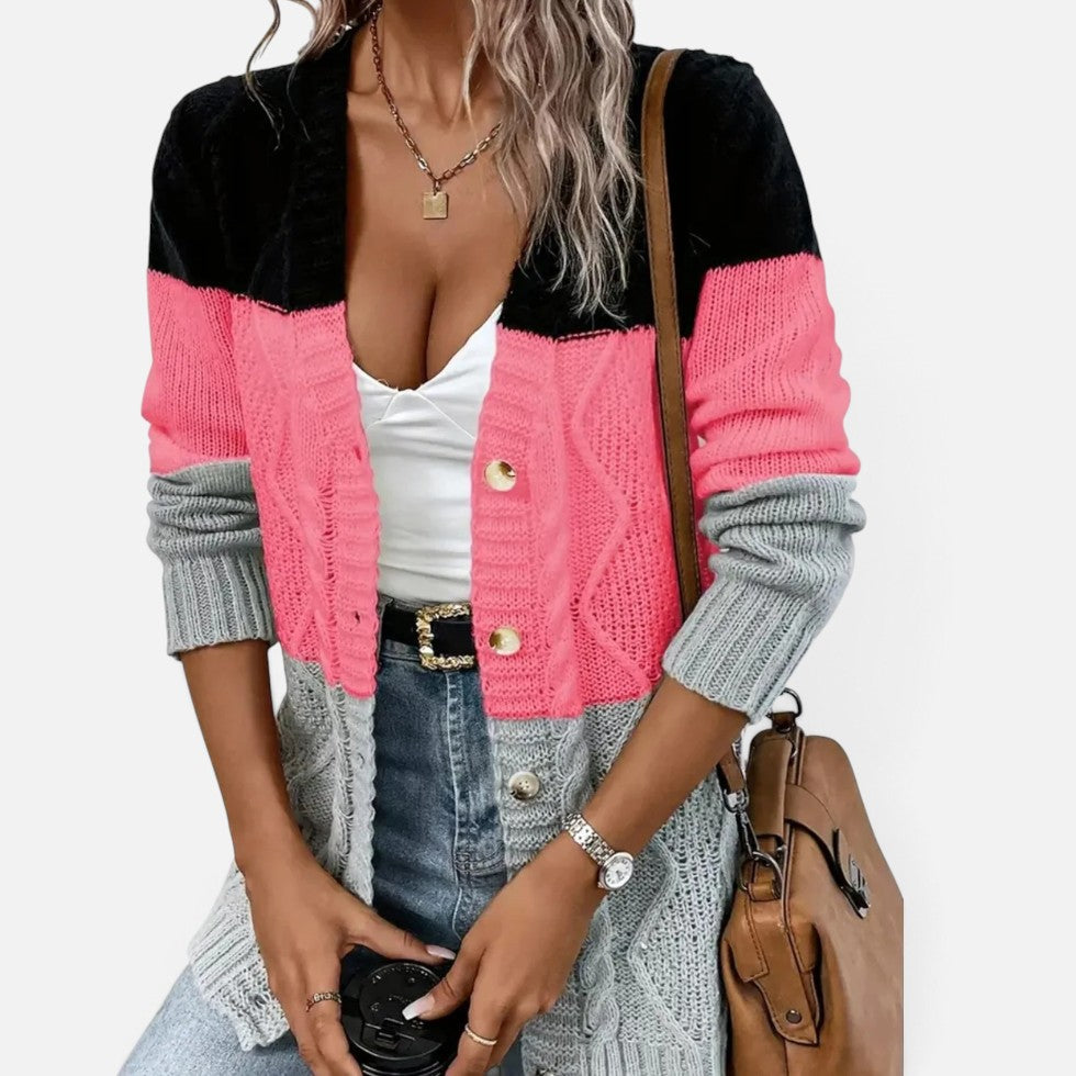 Soft Cable Knit Button Front Cardigan for Everyday Layering — Pink
