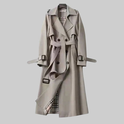 Longline Double Breasted Trench Coat with Belt — Gray