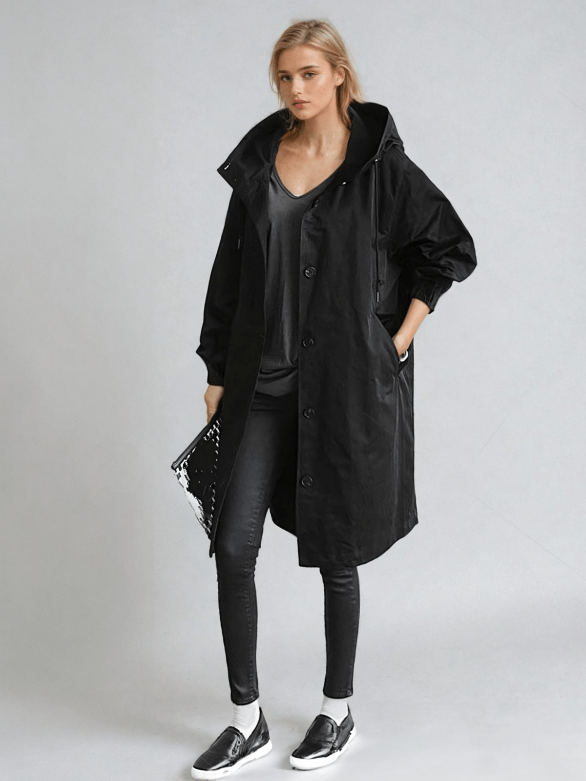 Classic Tailored Trench Coat for Effortless Everyday Style — Black