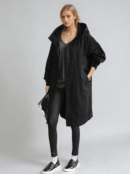 Classic Tailored Trench Coat for Effortless Everyday Style — Black
