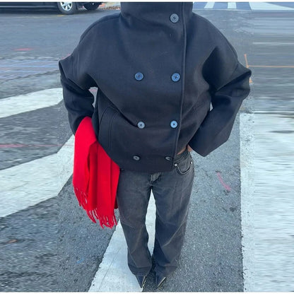 Women's Double-Breasted High Neck Tailored Short Coat
