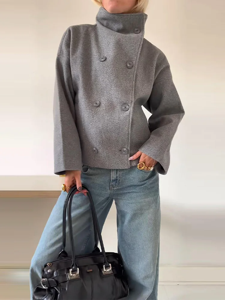 Women's Double-Breasted High Neck Tailored Short Coat