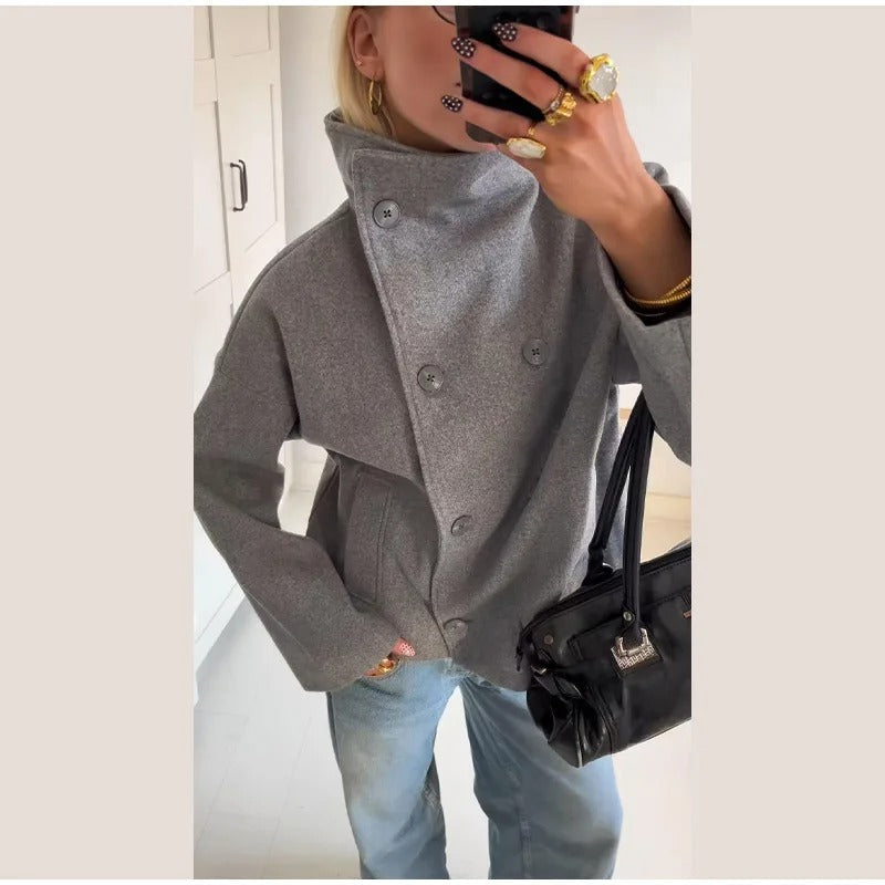 Women's Double-Breasted High Neck Tailored Short Coat