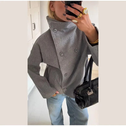 Women's Double-Breasted High Neck Tailored Short Coat