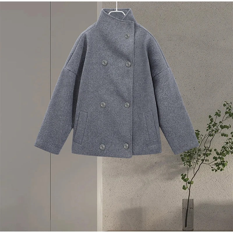 Women's Double-Breasted High Neck Tailored Short Coat