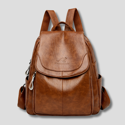 Embossed Leather-Look -Theft Backpack for Everyday Ease — Yellow-Brown